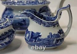 Vintage Spode Made In England Blue Italian Tea Pot Sugar Bowl and Creamer
