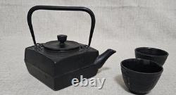 Vintage Square Japanese Cast Iron Tea Kettle Tea Pot 4 Pieces Dragonfly