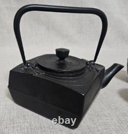 Vintage Square Japanese Cast Iron Tea Kettle Tea Pot 4 Pieces Dragonfly