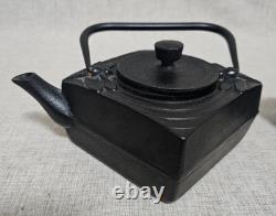 Vintage Square Japanese Cast Iron Tea Kettle Tea Pot 4 Pieces Dragonfly
