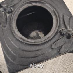 Vintage Square Japanese Cast Iron Tea Kettle Tea Pot 4 Pieces Dragonfly