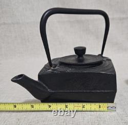 Vintage Square Japanese Cast Iron Tea Kettle Tea Pot 4 Pieces Dragonfly
