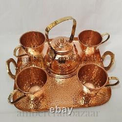 Vintage Style Copper Teapot with Copper Tea Cups Set with Kettle & Serving Tray