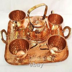 Vintage Style Copper Teapot with Copper Tea Cups Set with Kettle & Serving Tray