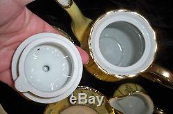 Vintage Tea /Coffee Pot Set Pierced Gilded Iridescent Pearlized Porcelain 9pcs