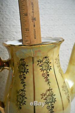 Vintage Tea /Coffee Pot Set Pierced Gilded Iridescent Pearlized Porcelain 9pcs
