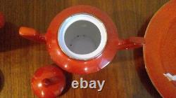 Vintage Tea Pot Set Burnt Orange/Rust Chinese Floral 24 Piece Made in China