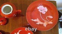 Vintage Tea Pot Set Burnt Orange/Rust Chinese Floral 24 Piece Made in China