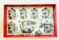 Vintage Tea Pot Set Chinese Blue White Hand Painted Porcelain 6 Cups Sealed