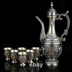 Vintage Tea Pot Set Including Turkish Coffee Pot, Tea Tray and Metal Yellow