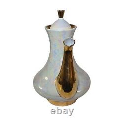 Vintage Tea Service Set Teapot Sugar Creamer Cups Saucers Iridescent Pearlized