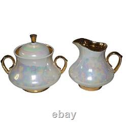 Vintage Tea Service Set Teapot Sugar Creamer Cups Saucers Iridescent Pearlized