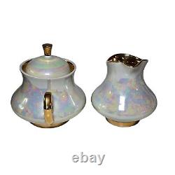 Vintage Tea Service Set Teapot Sugar Creamer Cups Saucers Iridescent Pearlized