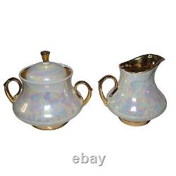 Vintage Tea Service Set Teapot Sugar Creamer Cups Saucers Iridescent Pearlized
