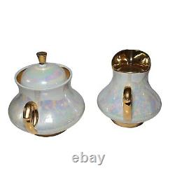 Vintage Tea Service Set Teapot Sugar Creamer Cups Saucers Iridescent Pearlized