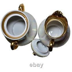 Vintage Tea Service Set Teapot Sugar Creamer Cups Saucers Iridescent Pearlized