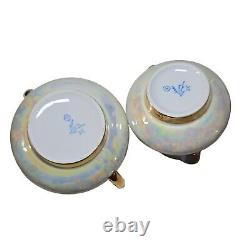 Vintage Tea Service Set Teapot Sugar Creamer Cups Saucers Iridescent Pearlized