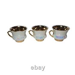 Vintage Tea Service Set Teapot Sugar Creamer Cups Saucers Iridescent Pearlized