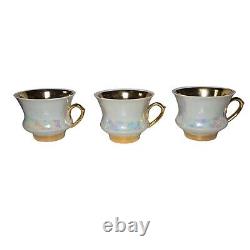 Vintage Tea Service Set Teapot Sugar Creamer Cups Saucers Iridescent Pearlized