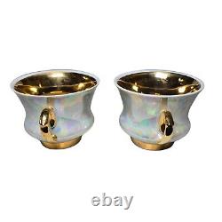 Vintage Tea Service Set Teapot Sugar Creamer Cups Saucers Iridescent Pearlized