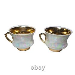 Vintage Tea Service Set Teapot Sugar Creamer Cups Saucers Iridescent Pearlized