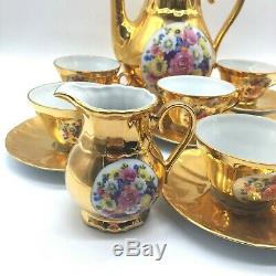 Vintage Tea Set Gold Plated Bareuther Waldsassen Bavaria Germany Demitasse Set
