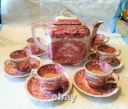 Vintage Tea Set, Mason's Vista Ironstone Square Tea Pot, Cups, Saucers, England