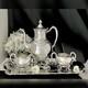 Vintage Tea Set Silver Plated Sheridan Coffee Pot, Sugar Bowl, Creamer With Tray