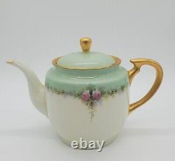 Vintage Tea Set Teapot Creamer Sugar Bowl Hand Painted Signed Pink Rose Signed