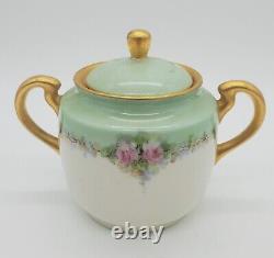 Vintage Tea Set Teapot Creamer Sugar Bowl Hand Painted Signed Pink Rose Signed