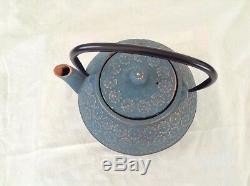 Vintage Teapot Cast Iron Nambu Tekki Japanese Japan Turquoise Blossoms
