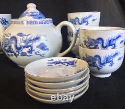 Vintage Teapot Cup Saucer Set Celestial Blue Dragon Taiwan High Tea
