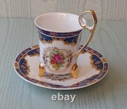 Vintage Tiger Yeti Porcelain Gold Gilt Decorative Tea Set Service 6 With Case