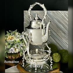 Vintage Tilting Tea Pot Silver Plated Coffee Pot with Warmer Silver Tea Serving