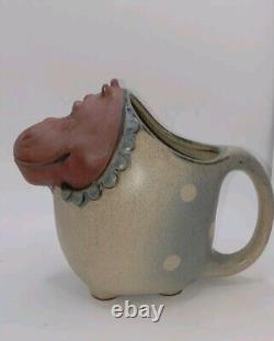 Vintage UITCI Japan Stoneware Hippo Teapot, Pitcher, And Sugar Bowl