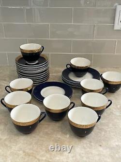 Vintage USSR Cobalt Gilt Porcelain Tea Cup & Saucers Set