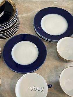 Vintage USSR Cobalt Gilt Porcelain Tea Cup & Saucers Set