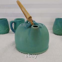 Vintage Van Briggle Turquoise Blue Teapot and 4 Mugs
