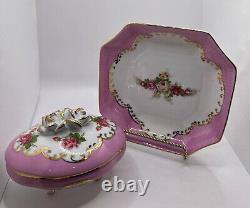 Vintage Victorian Fine Porcelain Hand Painted Teapot Set (10 Pieces)