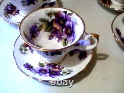 Vintage Victorian PANSY & FORGET ME NOTS Bone China Teapot 4 Cups saucer England