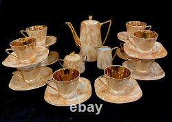 Vintage WAWEL Marbled & Gold Tea/Coffee Set for 10 with Teapot, Creamer & Sugar