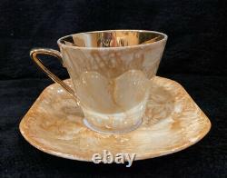 Vintage WAWEL Marbled & Gold Tea/Coffee Set for 10 with Teapot, Creamer & Sugar