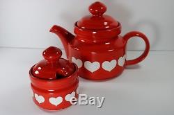 Vintage Waechtersbach Red Hearts 9 pc Set Teapot Sugar Mugs Cake Plate