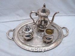 Vintage Wallace Silver Plate Coffee/Tea Service Set Tea Pot Sugar Creamer Tray
