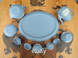 Vintage Wedgwood Blue Jasperware Mini Miniature 10 Piece Tea & Coffee Set & Tray