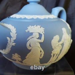Vintage Wedgwood Blue Jasperware Tea Set Teapot Cream and Sugar Bowl BEAUTIFUL