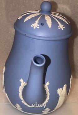 Vintage Wedgwood Matte Blue Jasperware Tea Coffee Pot Sacrifice to Ceres