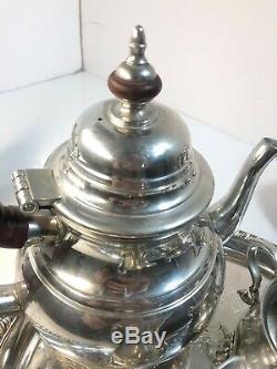 Vintage Williamsburg Stieff Pewter 5 Piece Tea Pot Set With Serving Tray