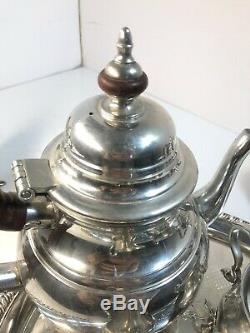 Vintage Williamsburg Stieff Pewter 5 Piece Tea Pot Set With Serving Tray