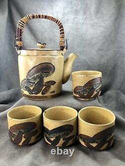 Vintage Wony LTD. Japan Mushroom Teapot Tea Set FOUR Teacups Asian Pottery